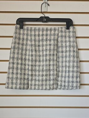 Blue Rain Plaid Tweed Mini Skirt Med